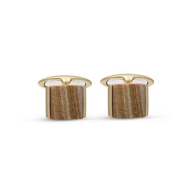 Wood Jasper Gemstone Yellow Gold Plated Sterling Silver Men Cufflinks