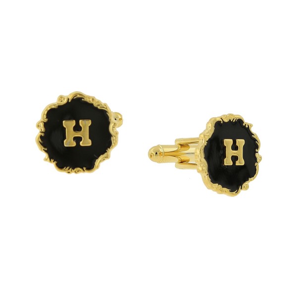 Jewelry 14K Gold-Plated Enamel Initial H Cufflinks