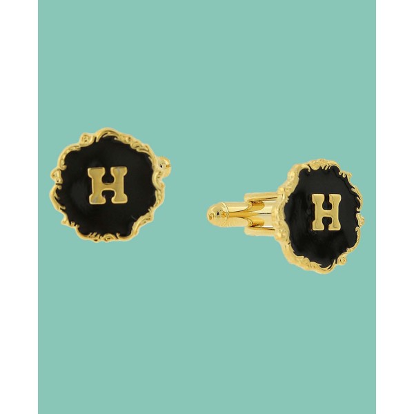 Jewelry 14K Gold-Plated Enamel Initial H Cufflinks