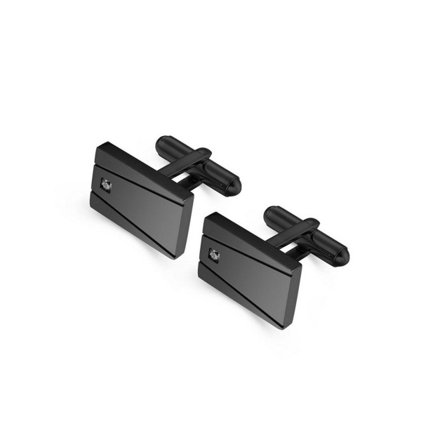 Stainless Steel Black Plated Rectangle w/ Single CZ Cuff Links