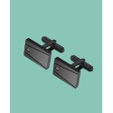 Stainless Steel Black Plated Rectangle w/ Single CZ Cuff Links