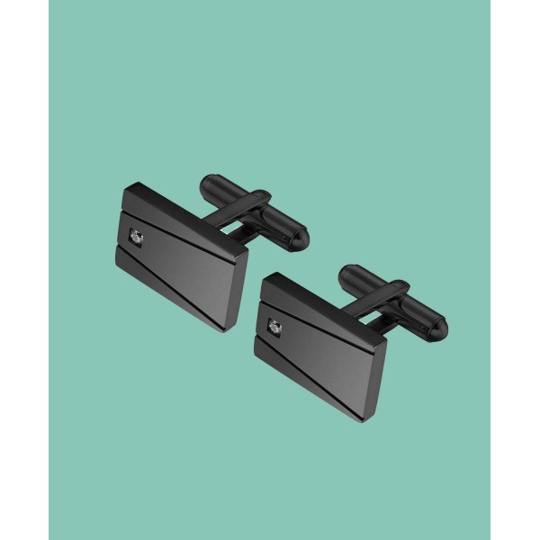 Stainless Steel Black Plated Rectangle w/ Single CZ Cuff Links