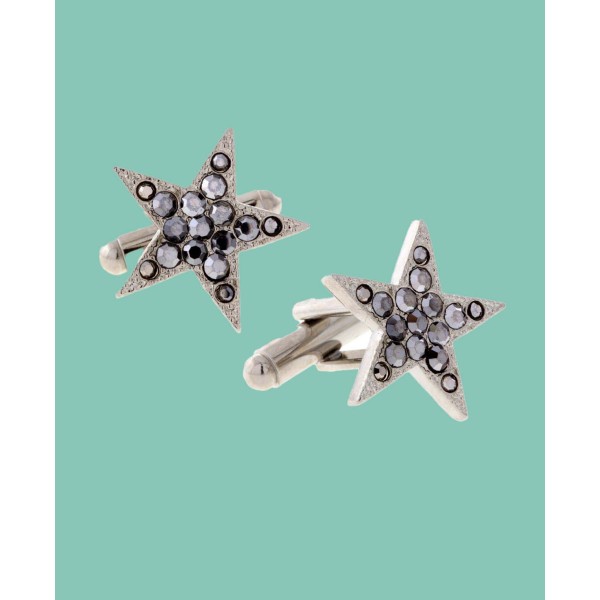 Jewelry Silver-Tone Crystal Star Cufflinks