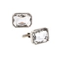 Jewelry Silver-Tone Rectangle Crystal Cufflinks