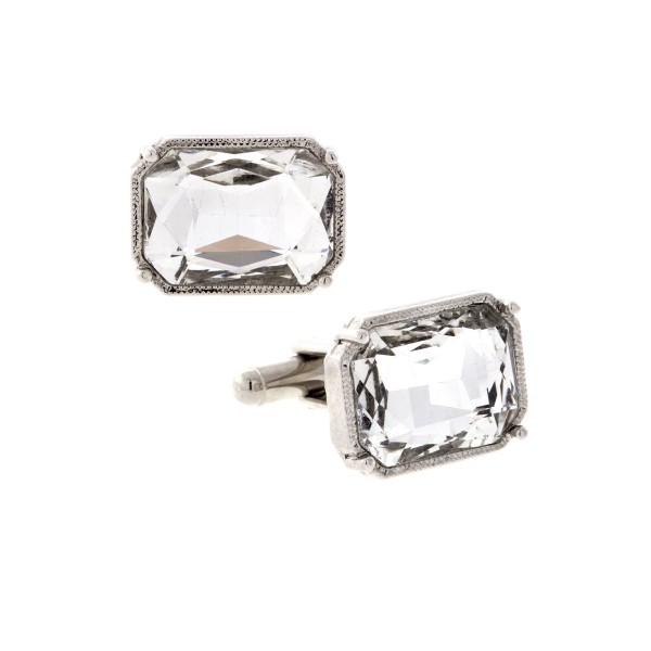 Jewelry Silver-Tone Rectangle Crystal Cufflinks