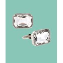 Jewelry Silver-Tone Rectangle Crystal Cufflinks