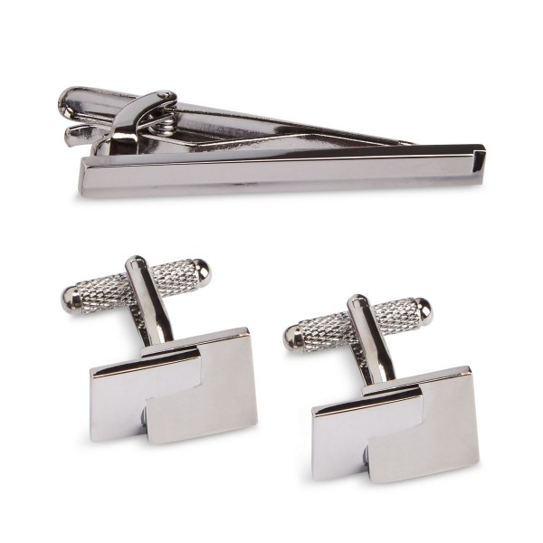 Men's Small Grid Cuff Links & Tie Bar Set