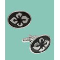 Jewelry Silver-Tone Enamel Flower Cufflinks