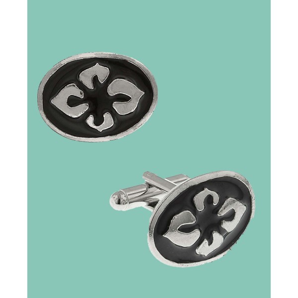 Jewelry Silver-Tone Enamel Flower Cufflinks