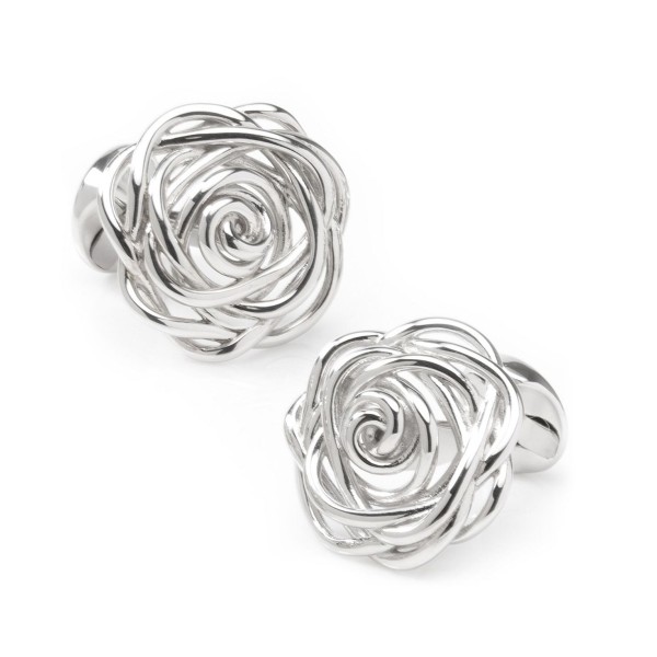 Men's Sterling Silver Rhodium Plated Rose Cufflinks