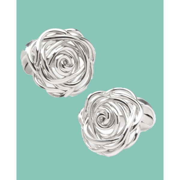 Men's Sterling Silver Rhodium Plated Rose Cufflinks