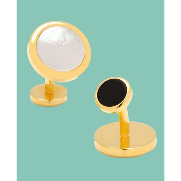 Double Sided Gold Mother of Pearl Round Beveled Cufflinks