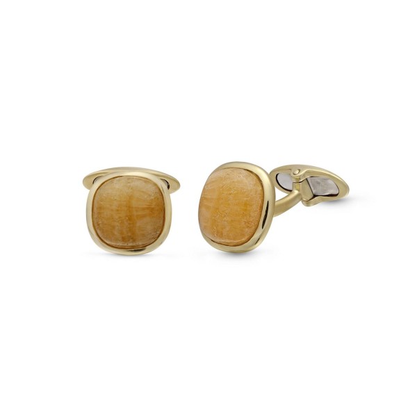 Yellow Lace Agate Gemstone Yellow Gold Plated Sterling Silver Men Cufflinks