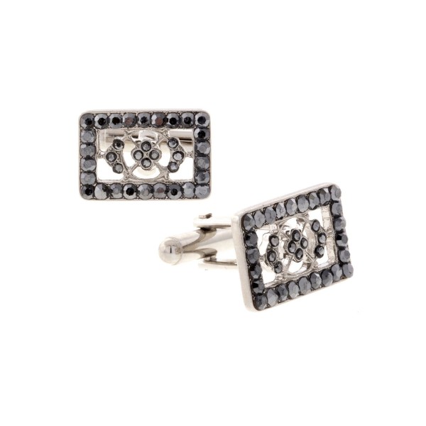 Jewelry Silver-Tone Crystal Rectangle Cufflinks