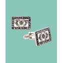 Jewelry Silver-Tone Crystal Rectangle Cufflinks